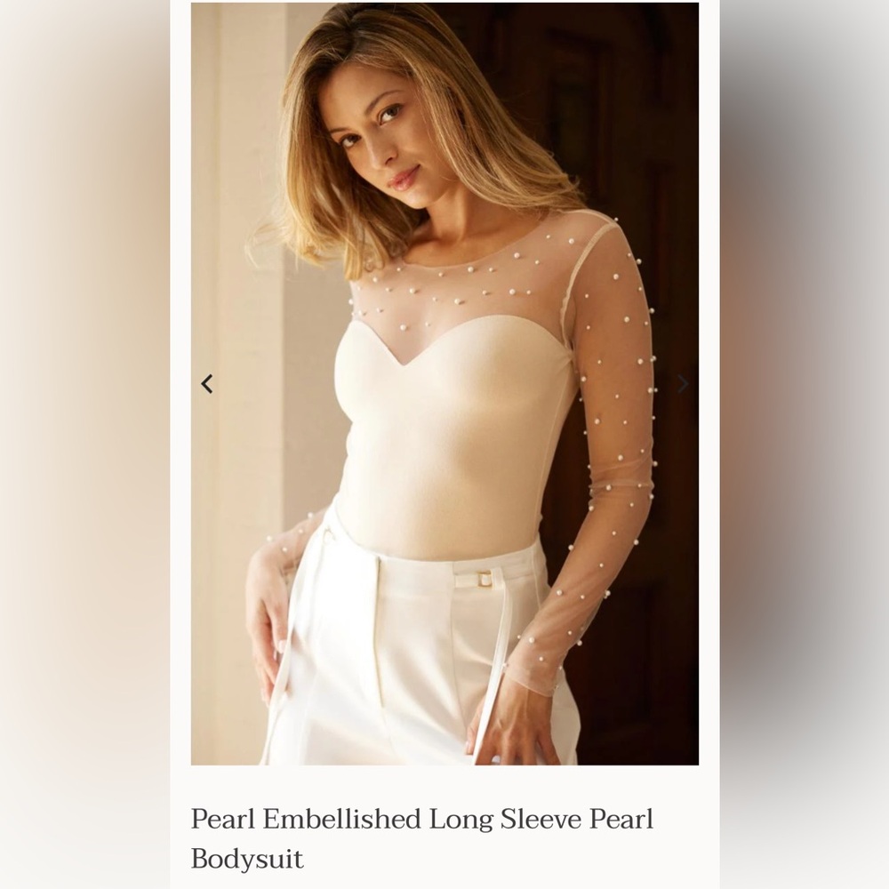 Luxe Cream Pearl-Embellished Bodysuit